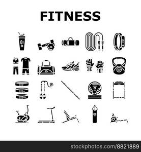 fitness sport gym healthy icons set vector. exercise health, workout weight, training lifestyle, activity diet, muscle dumbbell fitness sport gym healthy glyph pictogram Illustrations. fitness sport gym healthy icons set vector