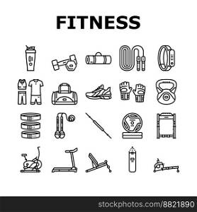 fitness sport gym healthy icons set vector. exercise health, workout weight, training lifestyle, activity diet, muscle dumbbell fitness sport gym healthy black contour illustrations. fitness sport gym healthy icons set vector