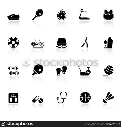 Fitness sport icons with reflect on white background, stock vector