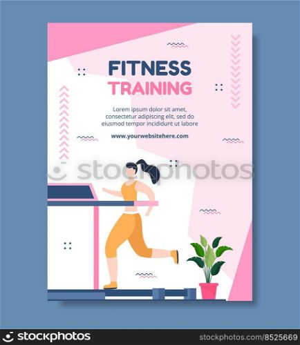 Fitness Training Poster Template Hand Drawn Cartoon Flat Illustration
