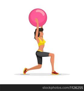 Fitness Woman Exercising With Ball. Fitness yoga ball emblem isolated on white. Vector illustration.