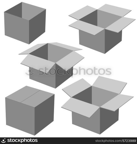 five boxes, isolated on white background. Vector illustration.
