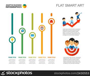 Five columns growth bar chart. Business data. Development, profit, diagram. Creative concept for infographic, templates, presentation. Can be used for topics like management, finance, research.