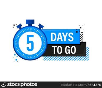Five Days To Go Timer Label, blue emblem banner. Vector illustration.