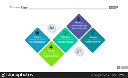 Five elements flow chart diagram template. Business data. Graph, chart, design. Creative concept for infographic, report. Can be used for topics like teamwork, management, company