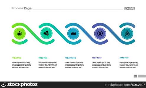 Five elements process chart template. Business data. Abstract elements of diagram, graphic. Strategy, company, management or training creative concept for infographic, project.