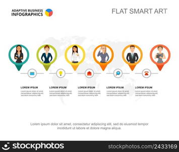 Five elements project process chart template for presentation. Vector illustration. Diagram, graph, infochart. Vision, logistics, planning or marketing concept for infographic, report.