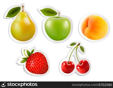 Five fruit stickers. Vector.