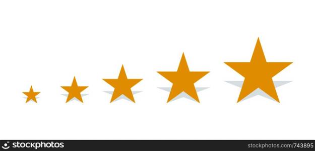Five Gold Stars with shadow in flat design. Eps10. Five Gold Stars with shadow in flat design