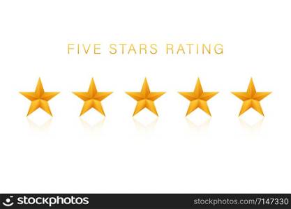 Five golden rating star on white background. Vector stock illustration.. Five golden rating star on white background. Vector stock illustration