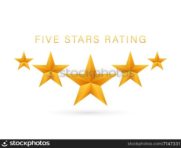 Five golden rating star on white background. Vector stock illustration.. Five golden rating star on white background. Vector stock illustration
