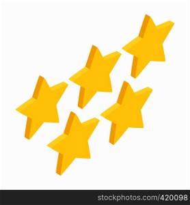 Five golden stars isometric 3d icon on a white background. Five golden stars isometric 3d icon