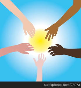 five hands of different races vector