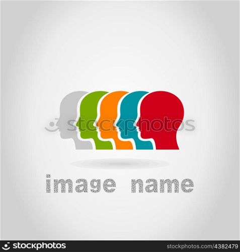 Five head on a grey background. A vector illustration