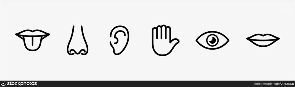 five human senses icons line style, editable stroke