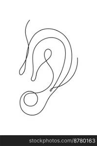 Five human senses in continuous line style. Ear line art icon in hand drawn style, linear illustration.. Five human senses in continuous line style. Ear line art icon in hand drawn style, linear