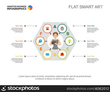 Five marketing elements chart template for presentation. Vector illustration. Abstract elements of diagram, graph, infochart. Workflow, plan, business or consulting concept for infographic, report.. Round Infographic Diagram Slide Template