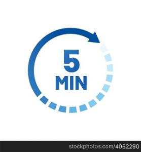 Five minutes icon isolated on white background. Cooking time concept. 5 minutes waiting time icon. Vector stock