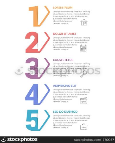 Five numbers with arrows and place for your text, five steps - infographic template, vector eps10 illustration. Five Steps - Infographic Template