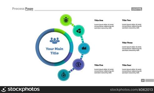 Five options business approach process chart template. Business data visualization. Company, vision, idea, training, teamwork or finance creative concept for infographic, report, project layout.