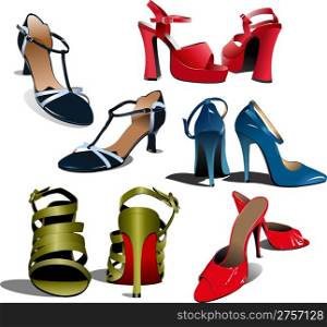 Five pairs of Fashion woman shoes. Vector illustration