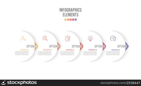 Five paper white overlapping arrows placed in horizontal row. Concept of 5 successive. For content, diagram, flowchart, steps, parts, timeline infographics, workflow layout, chart.