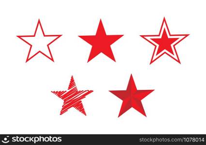 Five-pointed star icon of different designs. Simple flat design