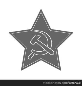 five-pointed star icon with a hammer and sickle. Flat style