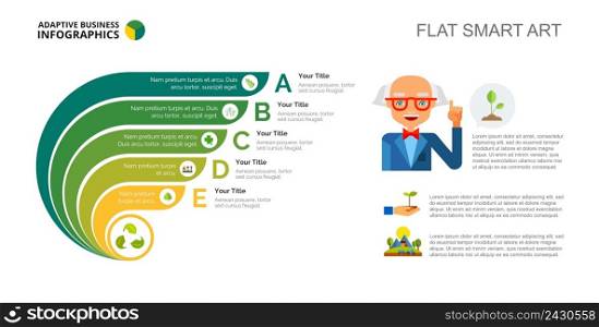 Five points process chart slide template. Business data. Option, diagram, design. Creative concept for infographic, project. Can be used for topics like planning, botany, agriculture.