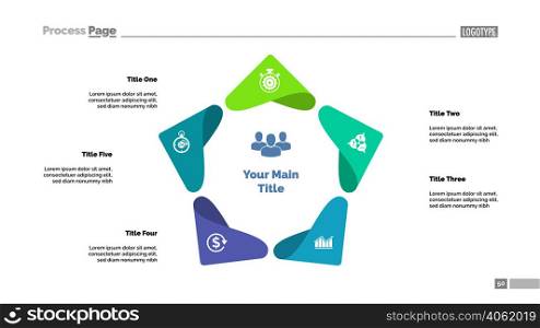 Five points process chart template. Business data visualization. Review, idea, planning, management or marketing creative concept for infographic, report, project layout.