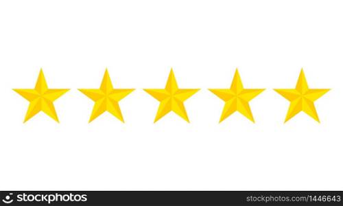 Five star rating icon.Evaluation hotel of 5 gold stars. Flat yellow stars on isolated background. vector illustration. Five star rating icon.Evaluation hotel of 5 gold stars. Flat yellow stars on isolated background. vector