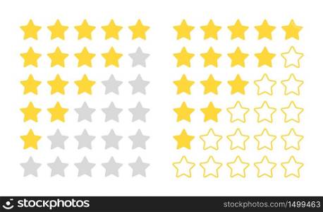 Five star rating. Modern rated quality objects for feedback bar, vector review flat concept. Five star rating. Modern rated objects for feedback bar, vector review flat concept