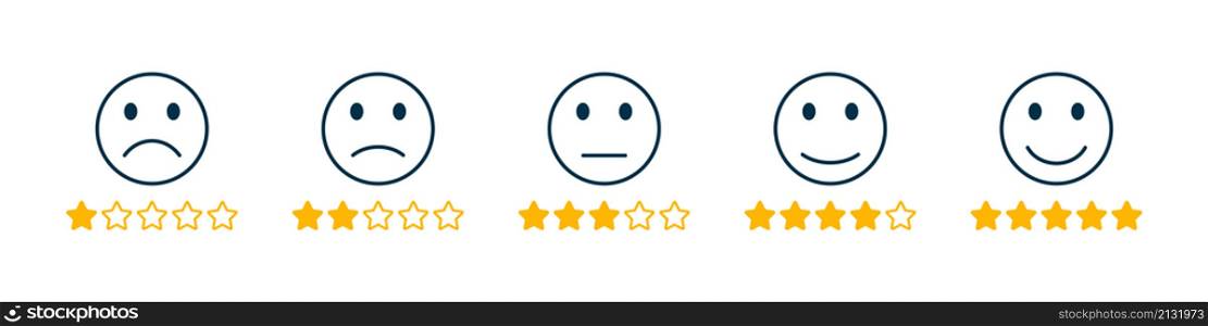 Five Star Satisfaction. Satisfaction survey icons. Customer review satisfaction feedback survey concept. Vector illustration