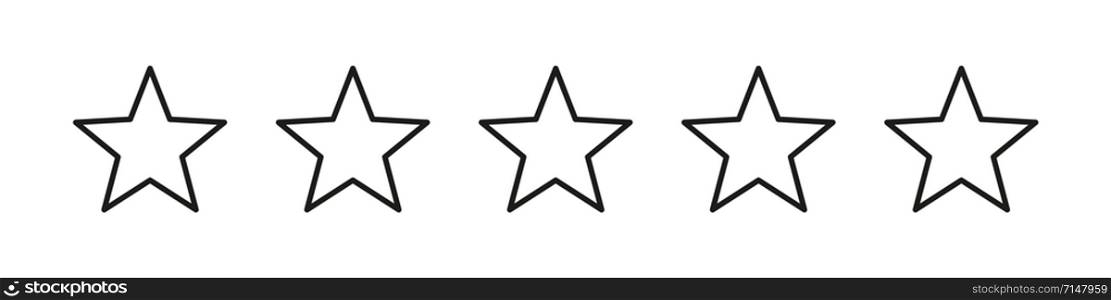Five star stroke style isolated vector element. Vector linear customer sign. Positive feedback icon. Customer feedback review star rating symbol. EPS 10
