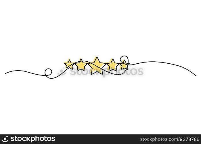 Five stars customer product rating one line drawing. Vector illustration. EPS 10. stock image.. Five stars customer product rating one line drawing. Vector illustration. EPS 10.