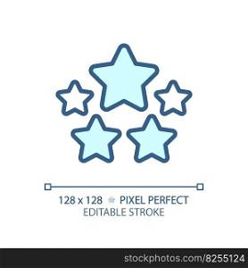 Five stars pixel perfect RGB color icon. High rating of company products. Customer feedback about service quality. Isolated vector illustration. Simple filled line drawing. Editable stroke. Five stars pixel perfect RGB color icon
