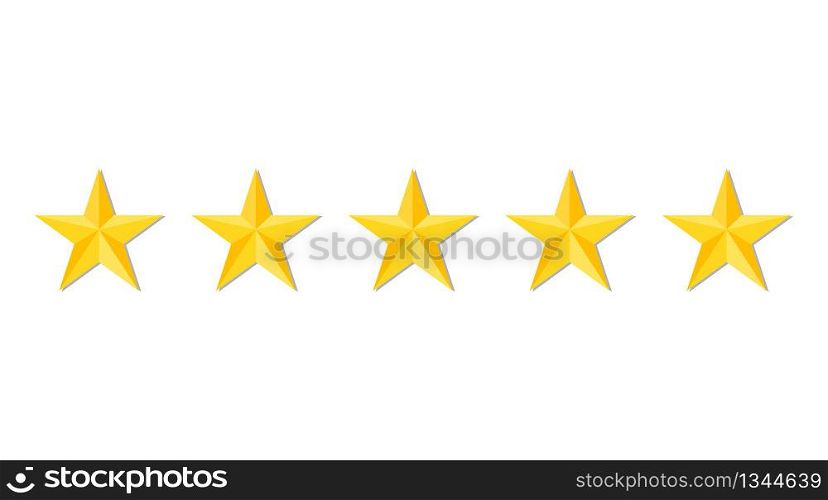 Five stars quality or rating product on white background. Gold stars for restaurant, hotel premium level. Luxury service. Feedback, evaluation, criticism, satisfaction of customer. Top ranking. Vector. Five stars quality or rating product on white background. Gold stars for restaurant, hotel premium level. Luxury service. Feedback, evaluation, criticism, satisfaction customer. Top ranking. Vector.