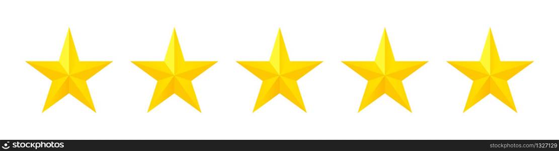 Five stars. Vector isolated icon. Classic rank concept. Customer product rating review. Customer service rating. EPS 10