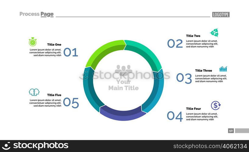 Five Steps Cycle Diagram Slide Template Business Data Graph Chart