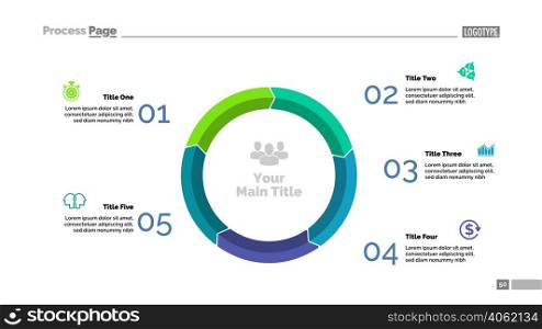Five steps cycle diagram slide template. Business data. Graph, chart, design. Creative concept for infographic, report. Can be used for topics like science, economics, development