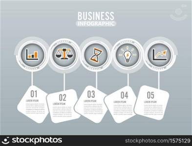 Five steps infographics design vector and marketing icons can be used for workflow layout, diagram, report, web design. Business concept with options, steps or processes.