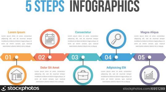Five Steps Infographics. Five steps infographics, process diagram, can be used as workflow, options, timeline, vector eps10 illustration