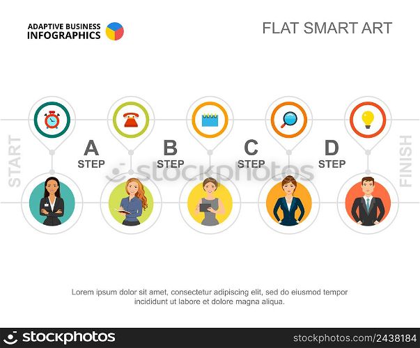 Five steps process chart template. Business data. Abstract elements of diagram, graphic. Startup, recruitment, marketing or teamwork creative concept for infographic, project layout.. Five steps process chart template