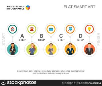 Five steps process chart template. Business data. Abstract elements of diagram, graphic. Startup, recruitment, marketing or teamwork creative concept for infographic, project layout.. Five steps process chart template