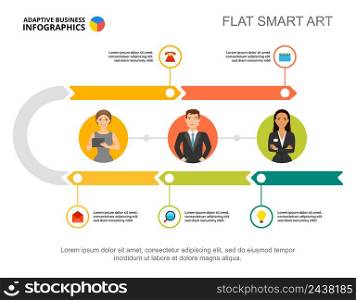 Five steps workflow process chart template for presentation. Vector illustration. Diagram, graph, infochart. Vision, research, planning or marketing concept for infographic, report.