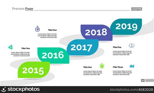Five years timeline process chart template. Business data visualization. Idea, workflow, plan, planning, finance or management creative concept for infographic, report, project layout.
