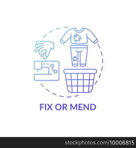 Fix or mend blue gradient concept icon. Using cases for clothes need to be cleaned idea thin line illustration. Decluttering storage space. Vector isolated outline RGB color drawing. Fix or mend blue gradient concept icon