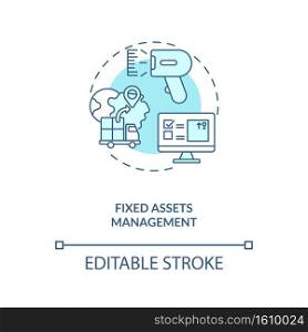 Fixed assets management concept icon. AM type idea thin line illustration. Tracking and maintaining organization physical capital. Vector isolated outline RGB color drawing. Editable stroke. Fixed assets management concept icon