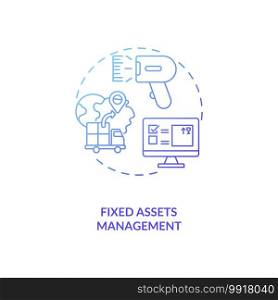 Fixed assets management concept icon. AM type idea thin line illustration. Accounting process. Tracking and maintaining organization physical capital. Vector isolated outline RGB color drawing. Fixed assets management concept icon