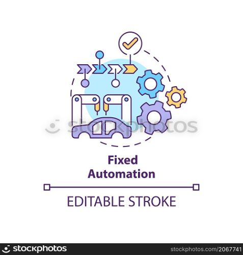 Fixed automation concept icon. Equipment configuration. Hardware abstract idea thin line illustration. Isolated outline drawing. Editable stroke. Roboto-Medium, Myriad Pro-Bold fonts used. Fixed automation concept icon